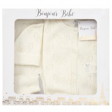 D07067: Baby Girls Knitted 4 Piece Outfit In A Gift Box (NB-6 Months)